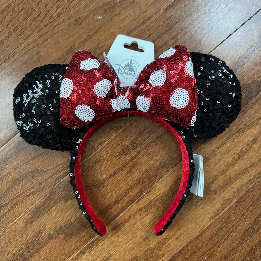 Disney Parks Minnie Mouse Red Polka Dot Sequin Bow Ears